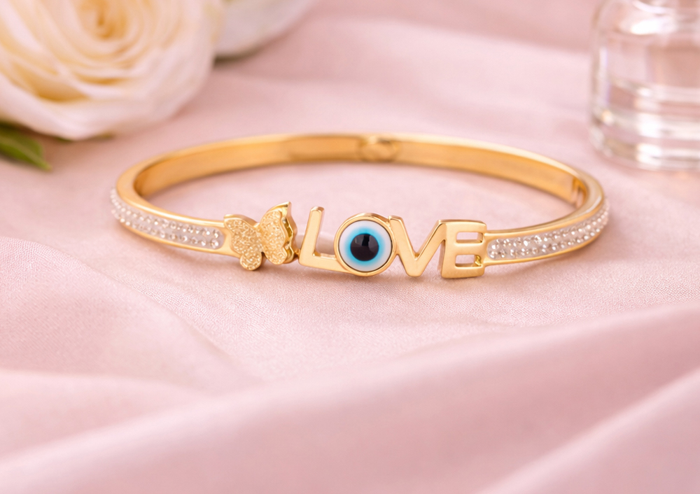 Alankara Love Charm Evil Eye Gold Bangle